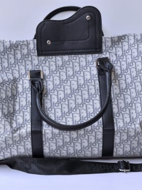 Gray and Black Dior Print Duffel Bag with Leather Handles
