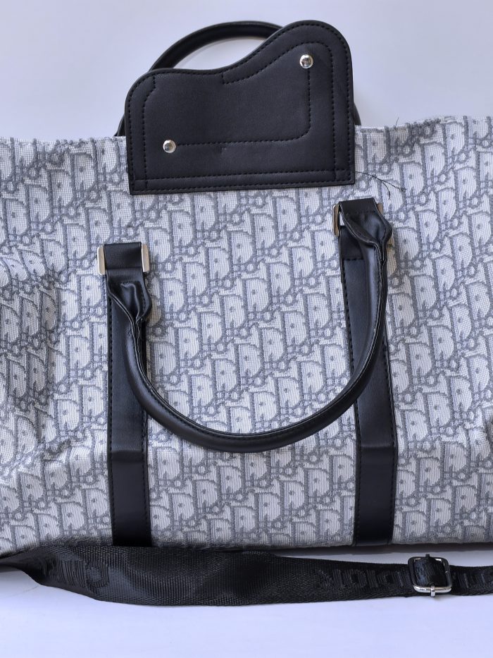 Gray and Black Dior Print Duffel Bag with Leather Handles
