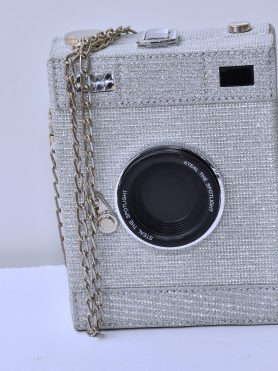 Sparkling Camera-Shaped Handbag with Chain Strap