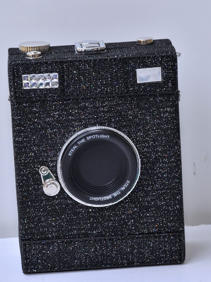 Sparkling Camera-Shaped Handbag with Chain Strap