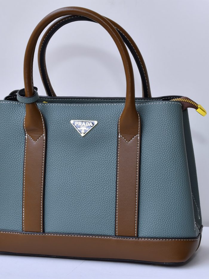 Prada Green and Brown Leather Handbag with Gold Accents