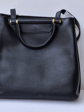 Black Leather Handbag with Gold Accents