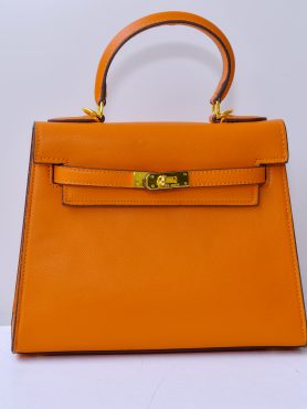 Orange Leather Handbag with Gold Hardware