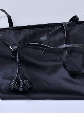 Black Leather and Nylon Tote Bag