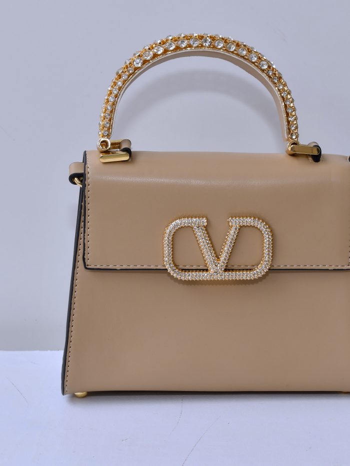 Beige Valentino Handbag with Crystal-Embellished 'V' Closure