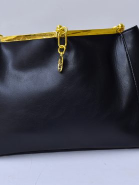 Black Leather Handbag with Gold Hardware
