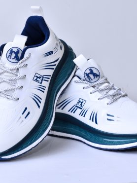 White Running Sneakers with Blue Trim