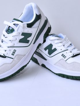 White & Green New Balance 550 Sneakers