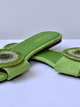 Green Flats with Beaded Circle Detail