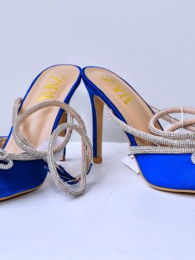 Blue Satin Crystal Heel Pumps