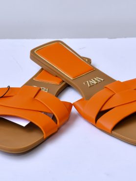 Orange Cross Strap Flat Sandals