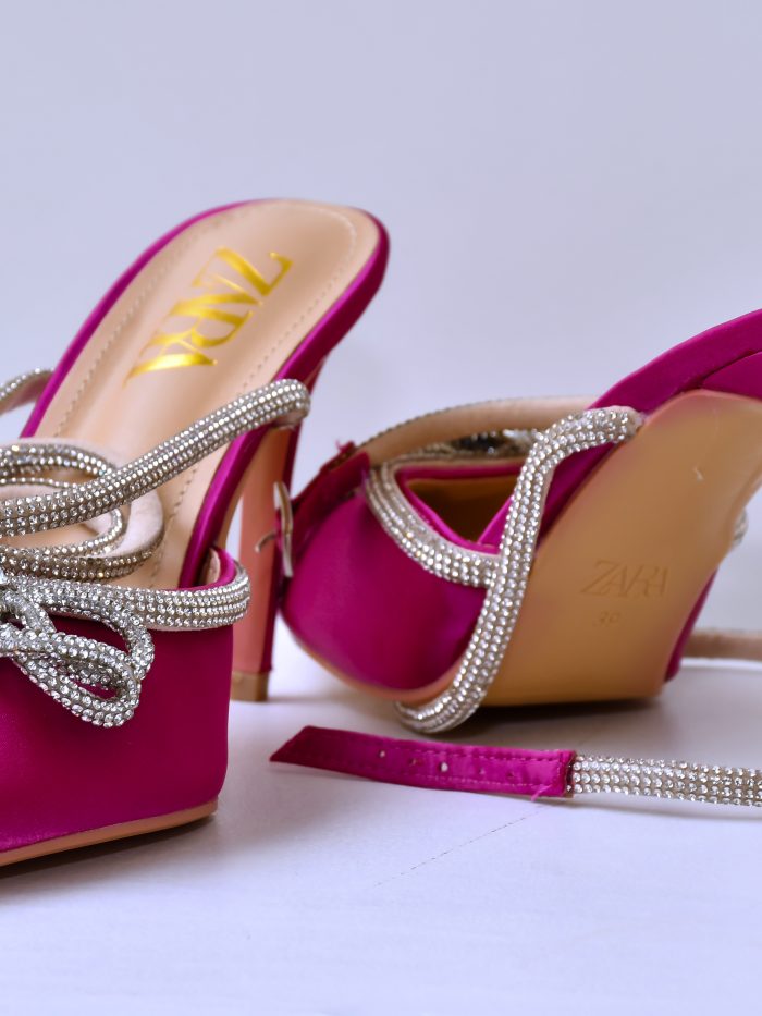 Fuchsia Satin Rhinestone Heels