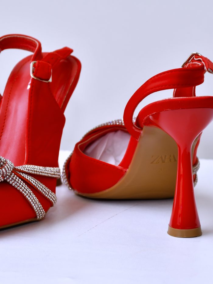 Red Satin Rhinestone Heels