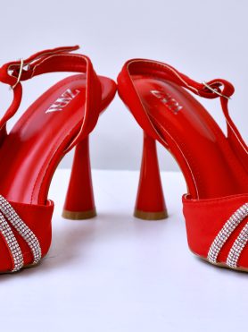 Red Satin Crystal Heel Pumps