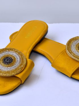 Yellow Suede Crystal Flat Sandals